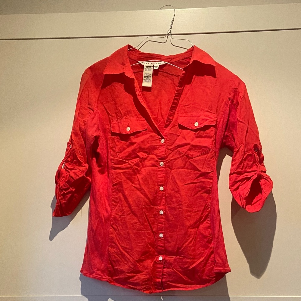 Red Button-Up Women's Top